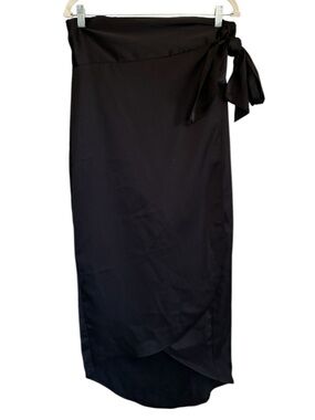 Vici Black Satin High-Low Wrap Skirt with Side Tie Size XL